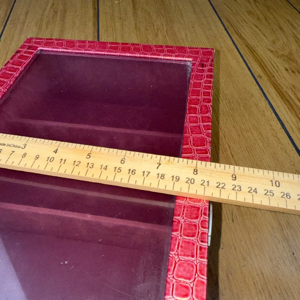 Prestige Red Faux Croc Jewelry Box Organizer with Plastic Lid and 4 Compartments